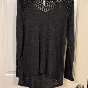 Xhilaration Charcoal Long Sleeve Top with Lace Detail